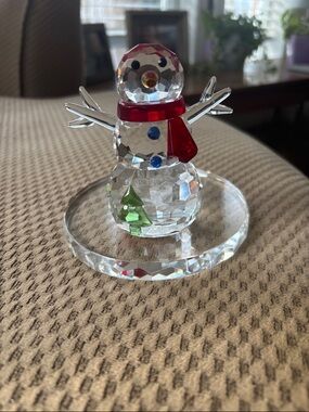 PartyLite Crystal Snowman with Red Scarf and Green Tree Accent